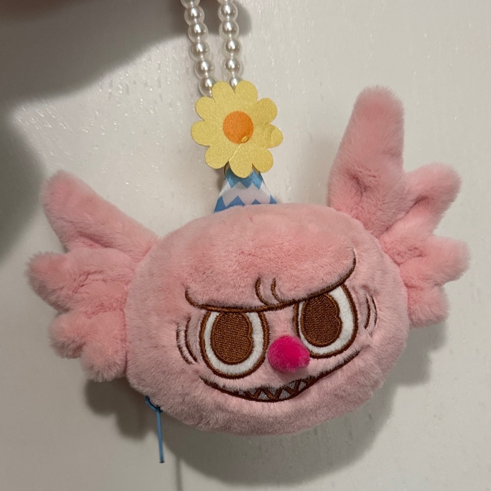 Pink Fluffy Monster Plush with Flower Hat